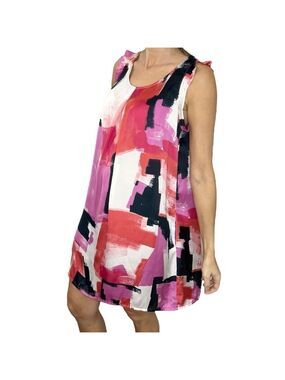 Axara Paris pink red white black satin a line dress 10